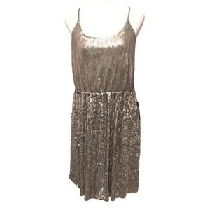Express Womens Sequin Mini Dress Champagne Gold Bronze Metallic Party Large NEW